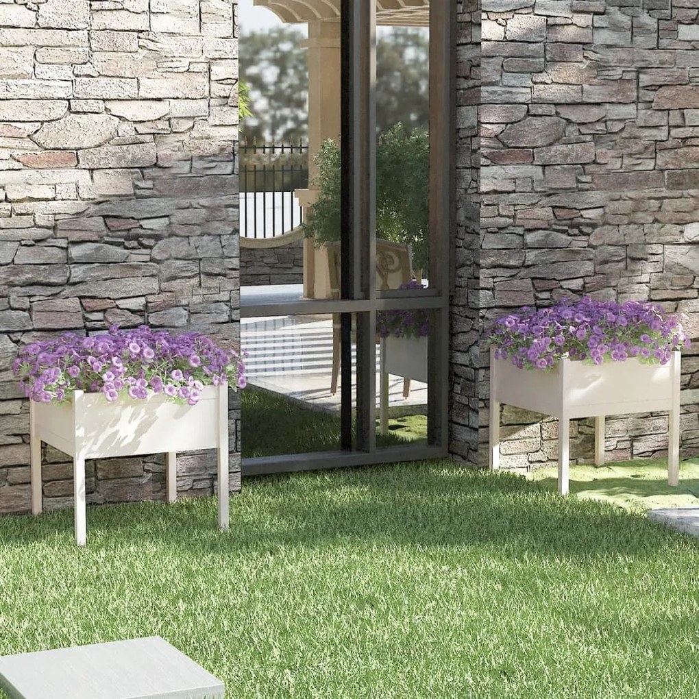 Fioriere Da Giardino 2 Pz Bianche 70x70x70 Cm İn Legno Di Pino /