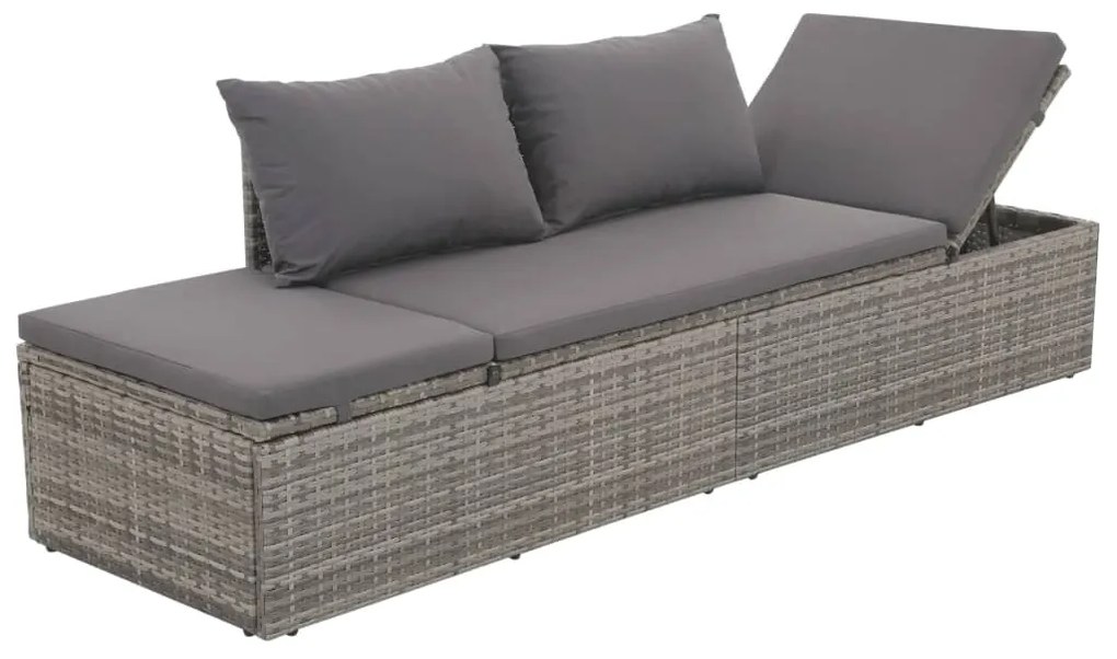 Lettino Da Giardino Con Cuscini İn Polyrattan Grigio /