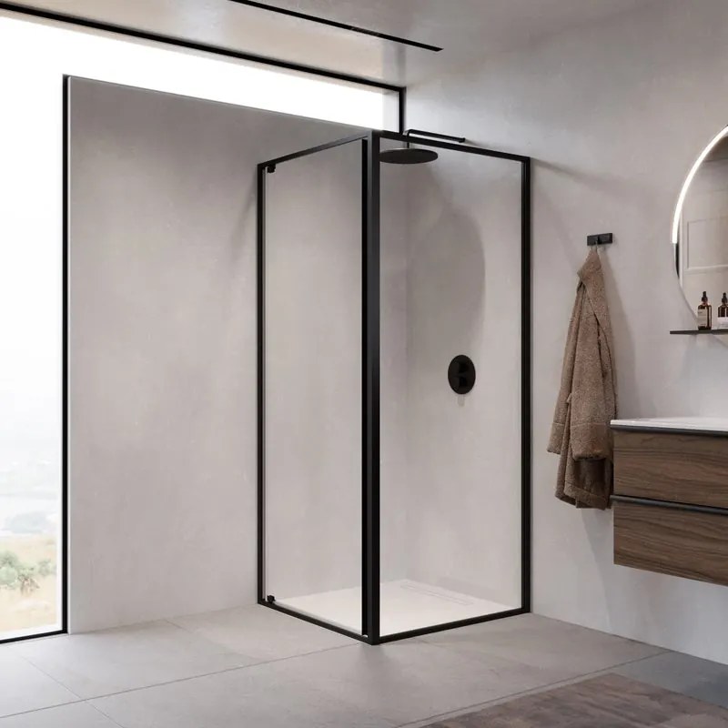 Porta doccia, L 72-75 cm x H 200 cm x SP 8 mm, profilo nero