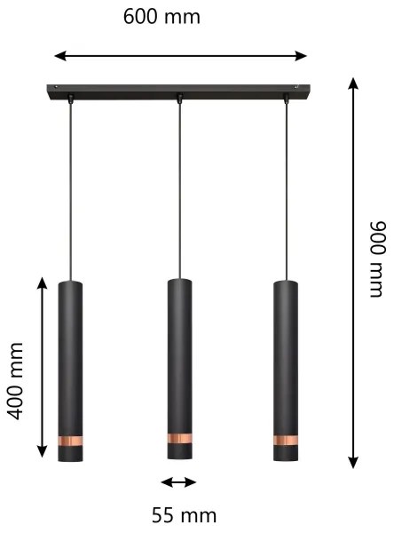 Lampadario su filo LED TUBA 3xGU10/4,8W/230V nero/rame