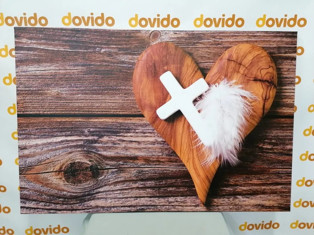 Stampa su tela – Croce su sfondo di legno