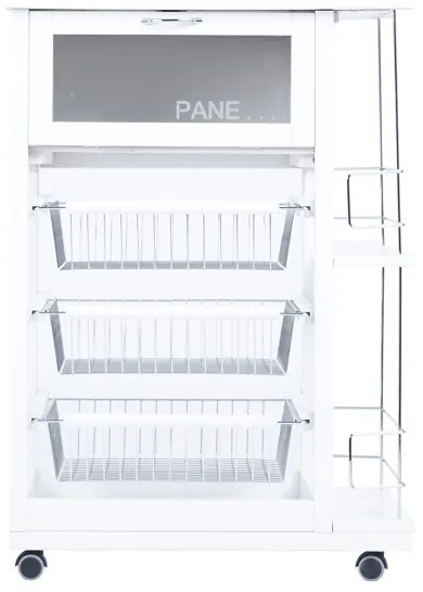 Carrello portapane con portabottiglie e cesti portafrutta Bianco