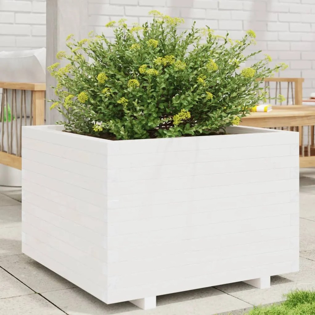 Fioriera Da Giardino Bianca 70x70x49,5cm Legno Massello Di Pino /