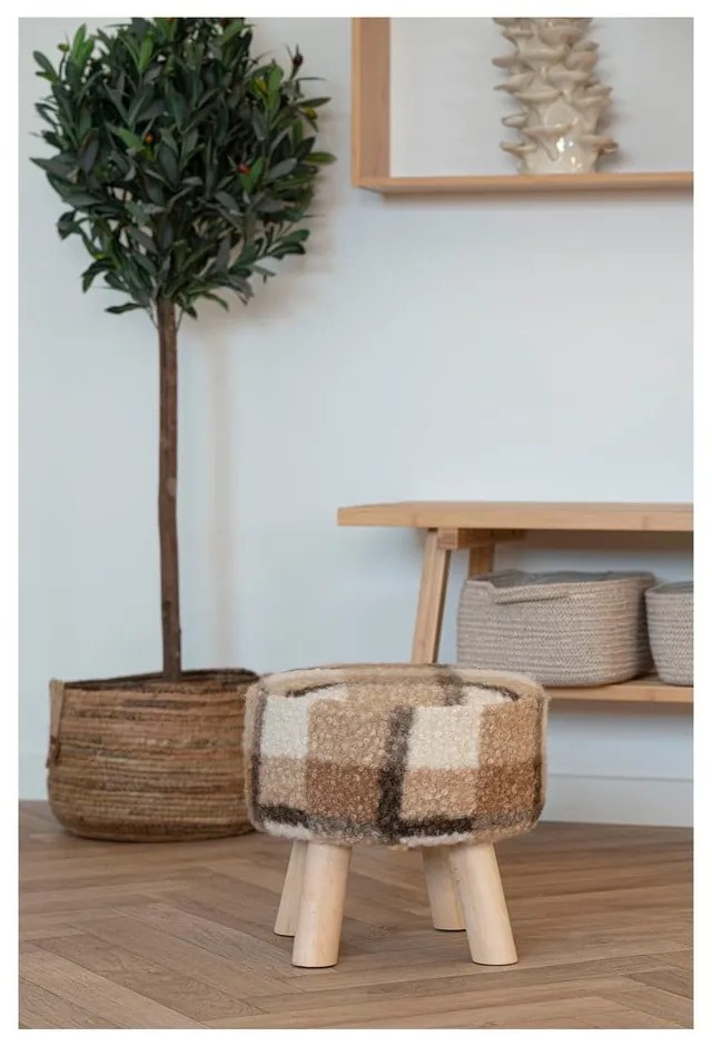 Pouf in bouclé bianco e marrone Aberdeen - House Nordic