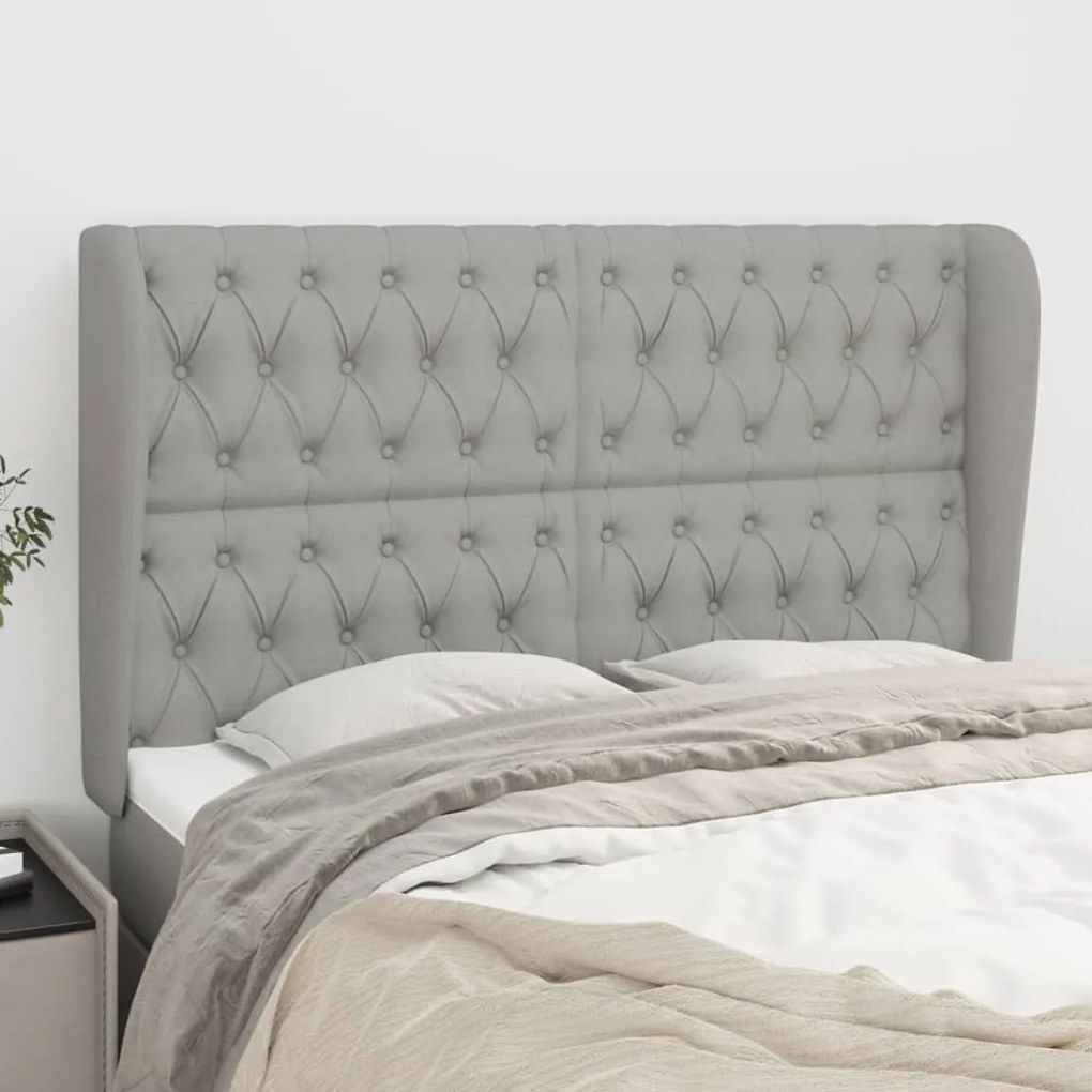 Testiera Ad Orecchio Grigio Chiaro 147x23x118/128 Cm İn Tessuto /