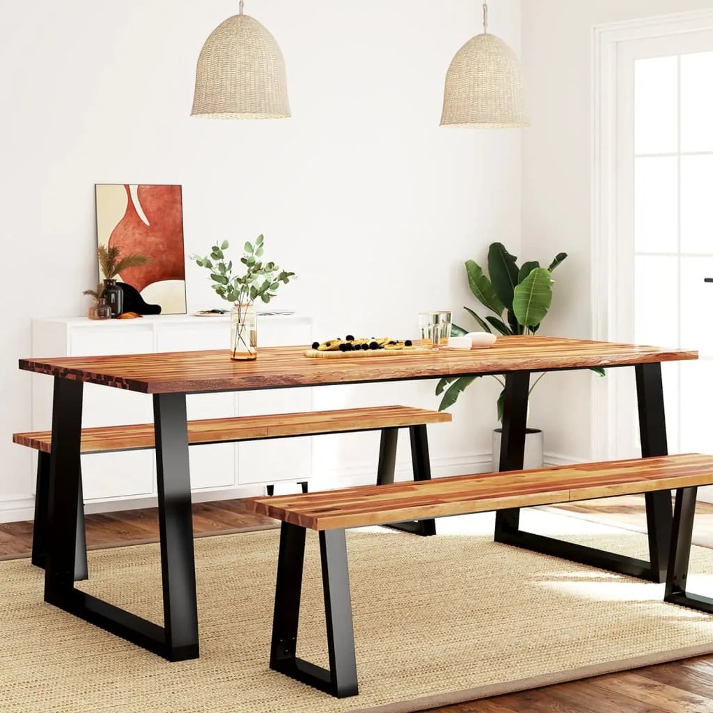 Tavolo Da Pranzo Bordi Vivi 200x90x75 Cm Legno Massello Acacia /