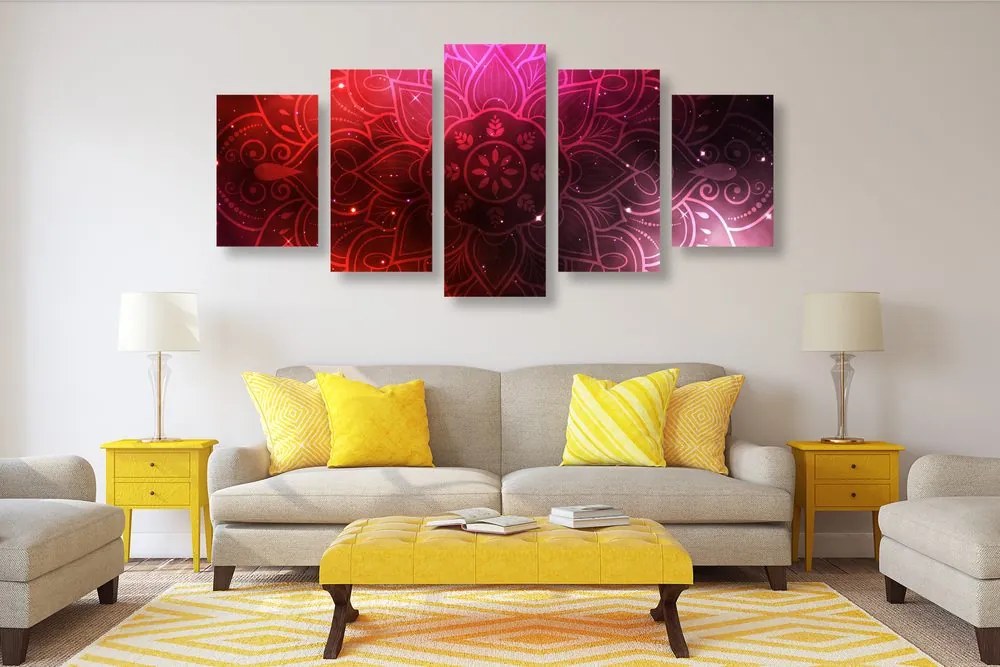 Quadri 5 pezzi – Mandala con sfondo galattico