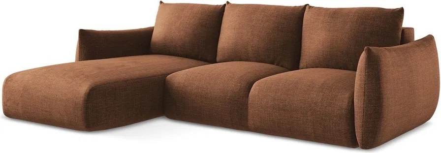 Divano angolare color terracotta allungabile (con penisola a sinistra/con chaise lounge) Leila – Makamii
