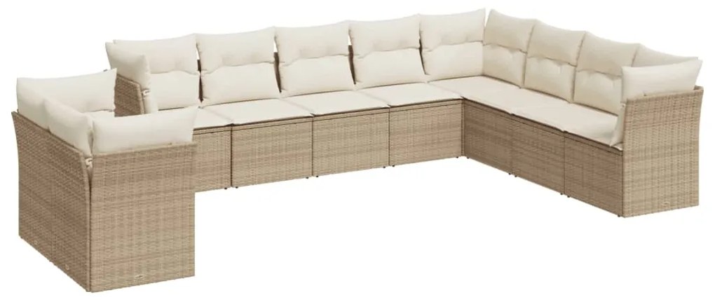 Set divano da giardino 10 pz con cuscini beige in polyrattan
