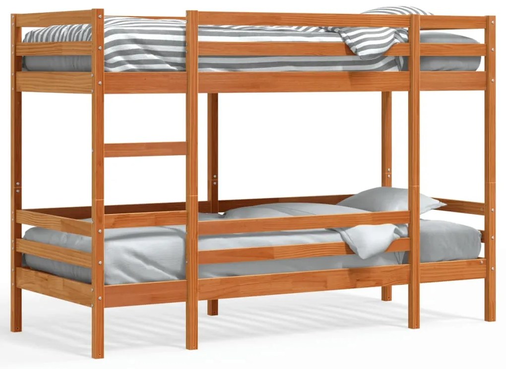 Letto A Castello Marrone Cera 90x190 Cm İn Legno Di Pino /