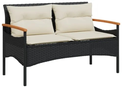 Panchina da Giardino con Cuscini 116x62,5x74 cm Nera Polyrattan