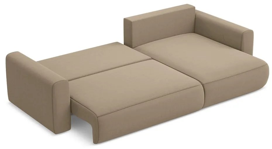 Divano angolare marrone chiaro allungabile/con contenitore (con penisola a destra/con chaise lounge) con rivestimento in velluto Kapua – Makamii
