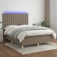 Letto a Molle con Materasso e LED Tortora 140x190 cm in Tessuto 3135753