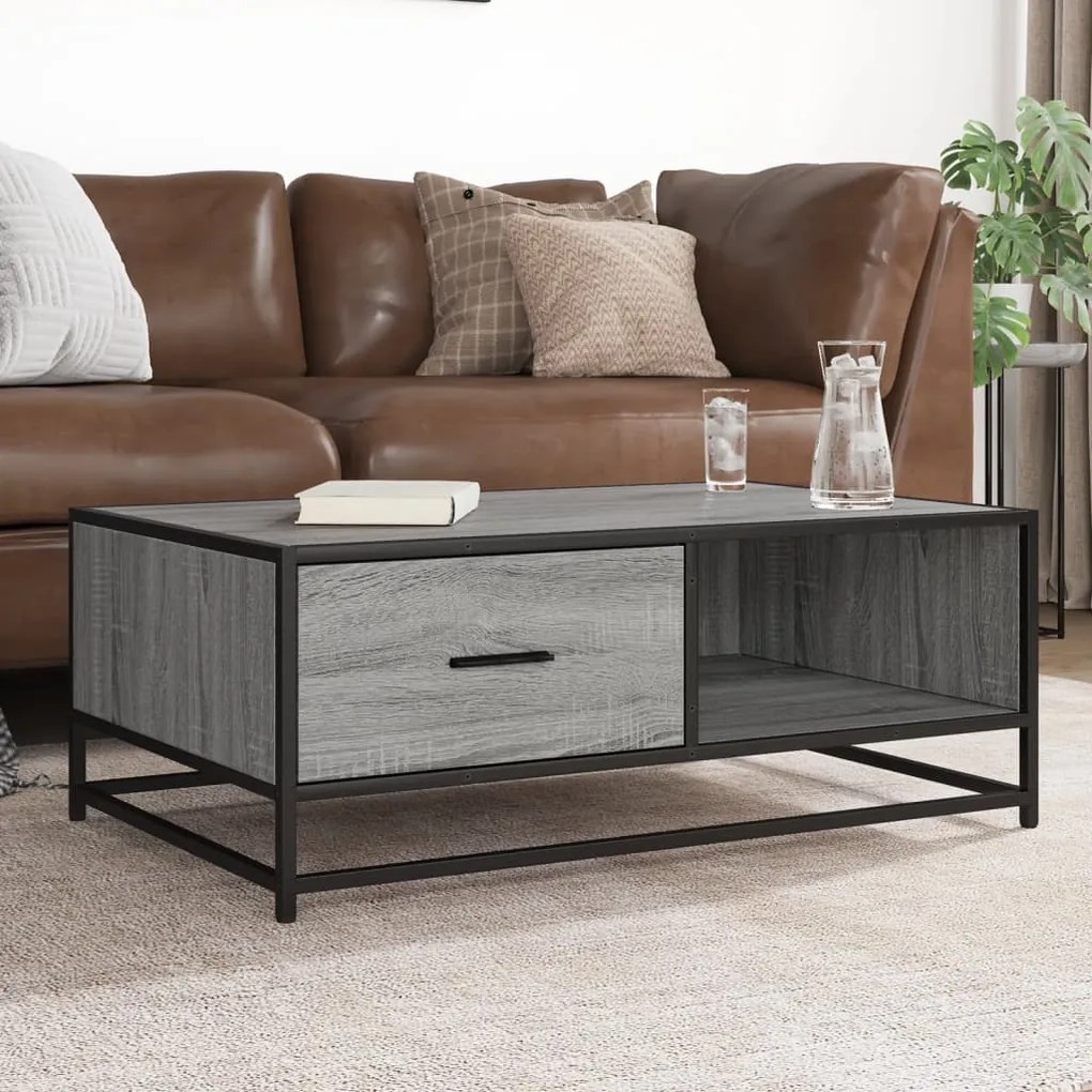 Tavolino Grigio Sonoma 90x57x35 Cm Legno Multistrato E Metallo /