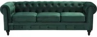 Divano Chesterfield Tessuto Velluto Verde Rivestimento Gambe In Legno Scuro 3 Posti Contemporaneo