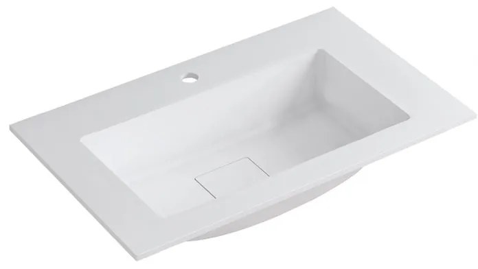 Lavabo integrale rettangolare vasca centrale L 80.5 x H 15 x P 46 cm in resina bianco lucido