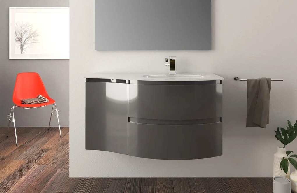 Mobile bagno sospeso con lavabo L 104 x H 55 x P 52 cm antracite 2 cassetti per vasca a destra Vague