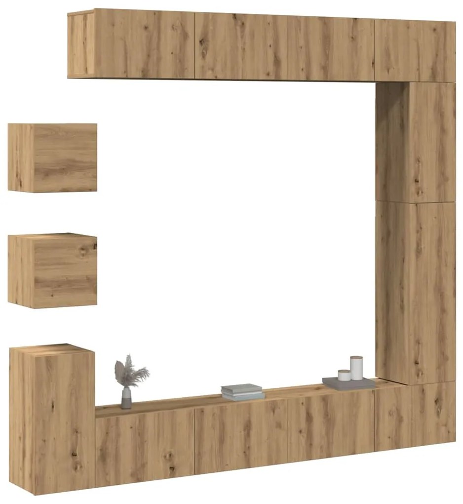 Set Mobile Tv 9 Pz Montato A Parete Rovere İn Legno Multistrato /