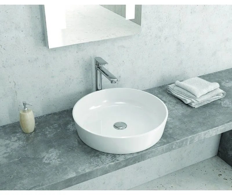 Kamalu - lavabo da appoggio tondo 48cm ceramica bianca | litos-0010