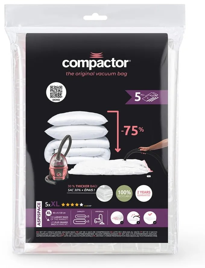 Sacchetti per il vuoto in set da 5 pezzi Vacuum XL - Compactor