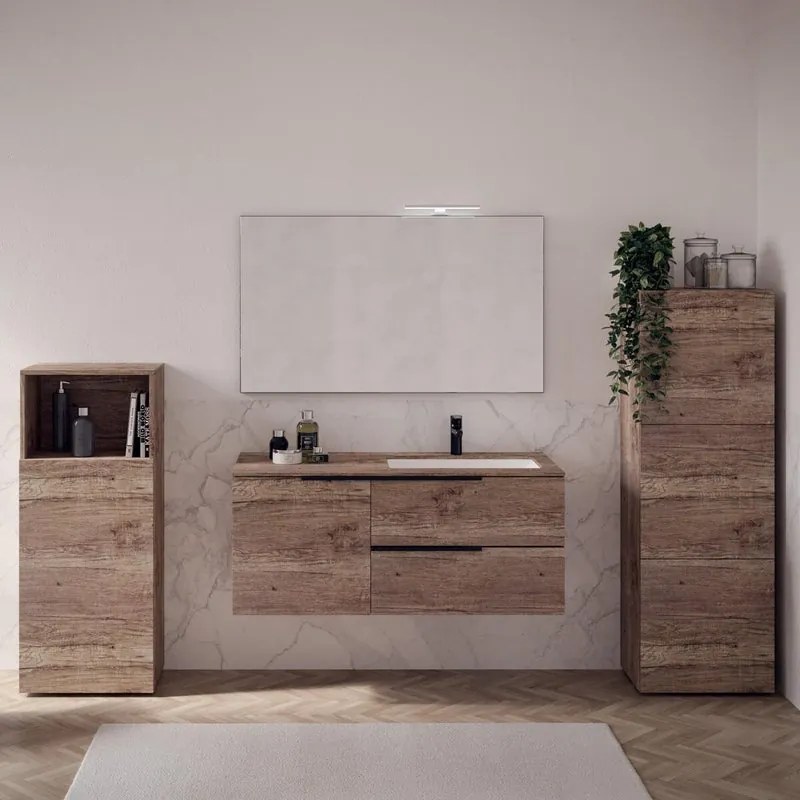 Mobile bagno sospeso con lavabo L 120 x H 83 x P 51 cm rovere sable, 1 anta 2 cassetti per vasca a destra Solid