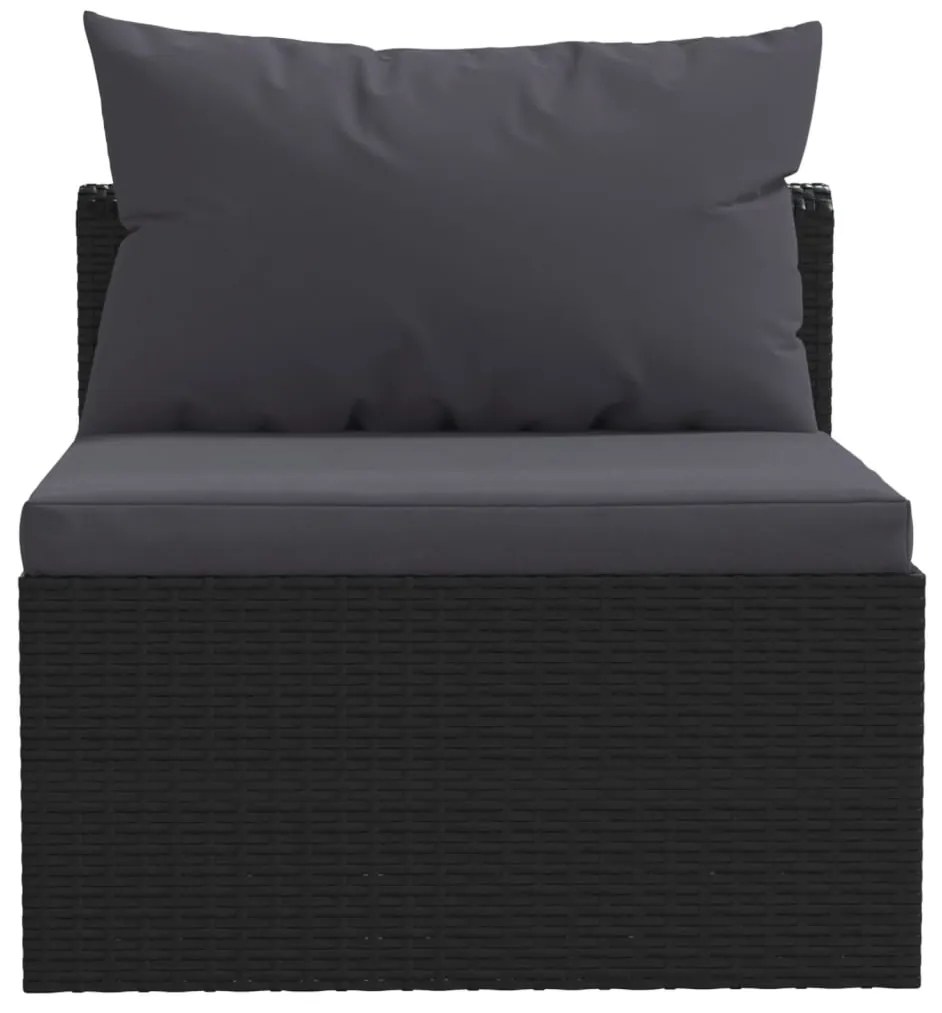 Set Divani da Giardino 3 pz con Cuscini in Polyrattan Nero