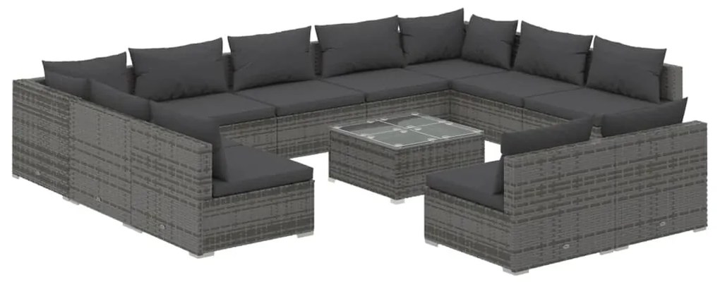 Set Divani da Giardino 12 pz con Cuscini in Polyrattan Grigio