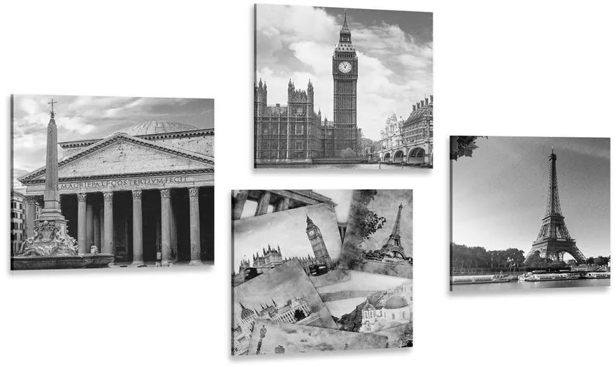 Set di quadri – Monumenti storici in bianco e nero