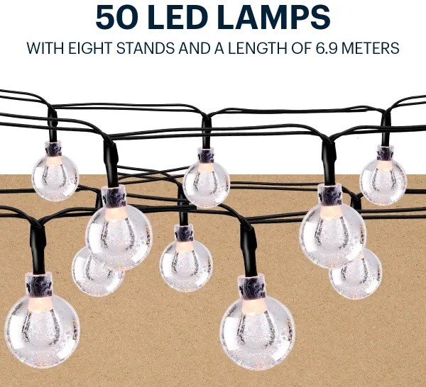 Grundig - Catena LED solare 50xLED/8 funzioni 6,9m bianco caldo