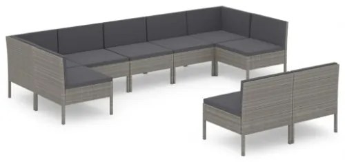 Set Divani da Giardino 9 pz con Cuscini in Polyrattan Grigio