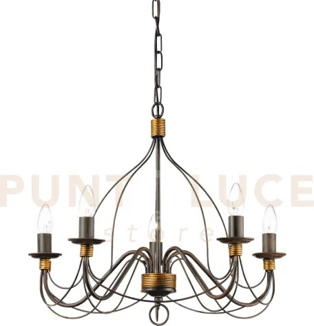 Corte lampadario sospeso ruggine antichizzato 5 luci attacco e14