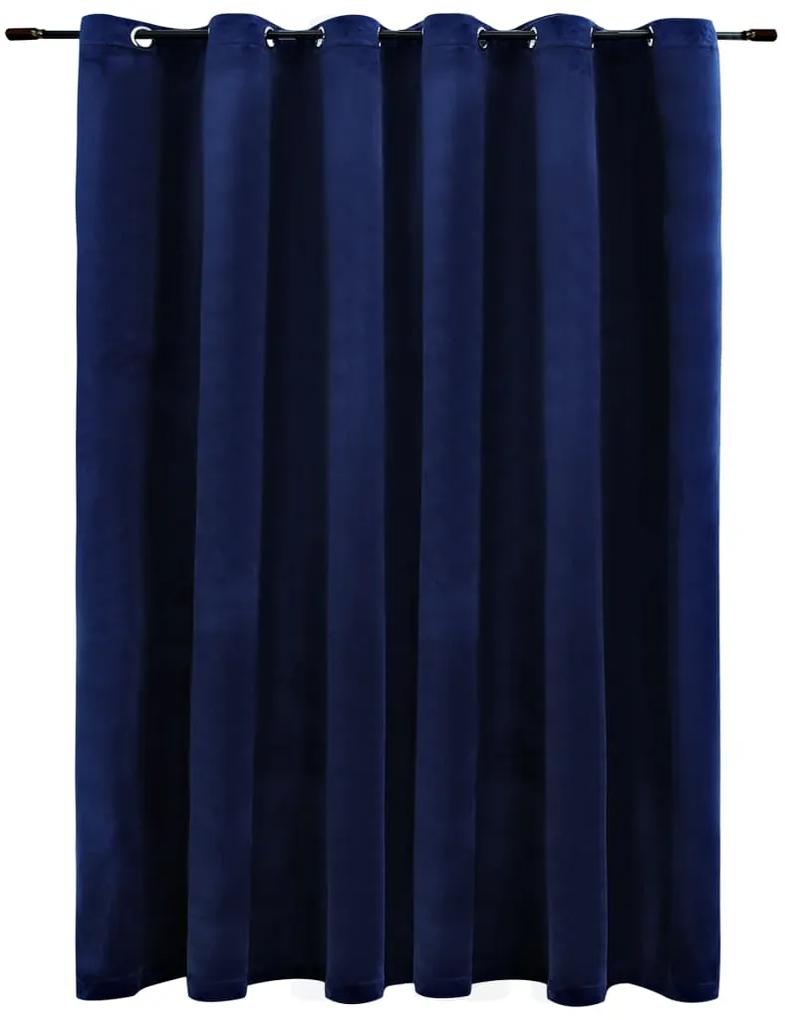 Tenda Oscurante Anelli in Metallo Velluto Blu Scuro 290x245 cm