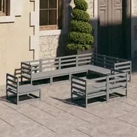 Set Divani da Giardino 9 pz Grigi in Legno Massello di Pino cod mxl 37575