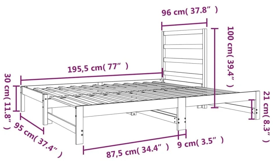 Dormeuse Estraibile Grigia 2x(90x190) cm Legno Massello di Pino