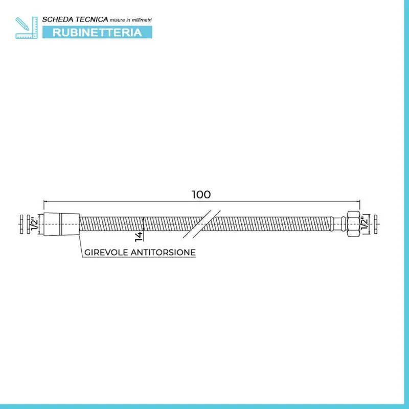 Flessibile 100 cm antitorsione liscio PVC argento attacco conico