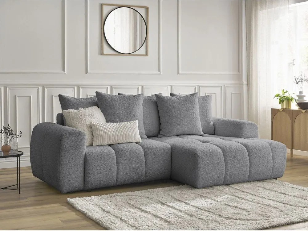 Divano angolare grigio allungabile/con contenitore (con penisola a destra/con chaise lounge) con rivestimento in bouclé Roxelane – Bobochic Paris