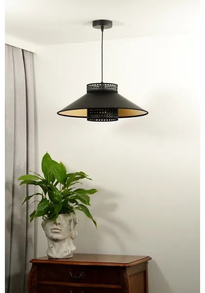 Duolla - Lampadario a sospensione con filo RIO RATTAN 1xE27/15W/230V diametro 45 cm nero/oro