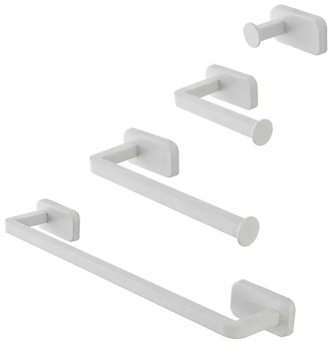 Set 4pz con appendino, porta rotolo e 2 porta salviette a muro in acciaio bianco Cubik