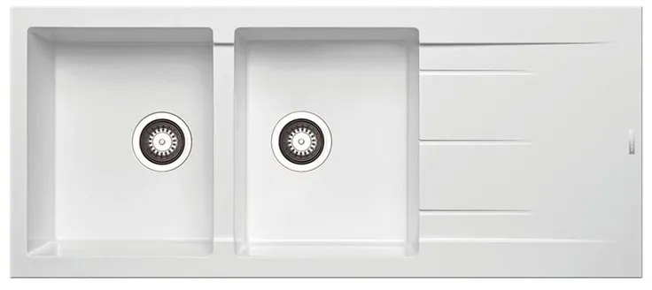Lavello integrato 2 vasche in granito bianco DELINIA Alazia L 50 x L 116 cm