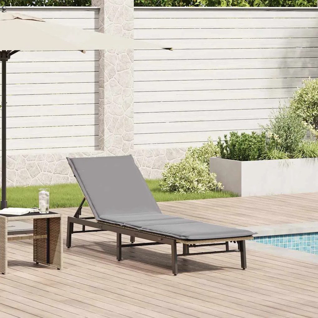 Lettino Prendisole Con Cuscini Beige İn Polyrattan /