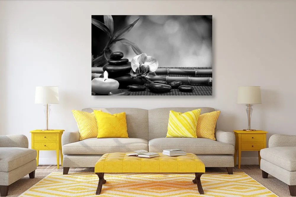 Stampa su tela – Armonia Feng Shui in bianco e nero