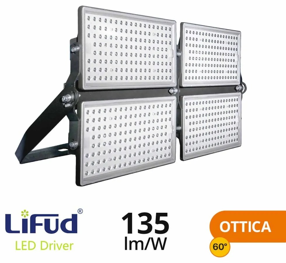 Faro Modulare LED 1.000W IP66 angolo 60°, 135lm/W, IK08 - LIFUD Driver Colore  Bianco Naturale 4.000K