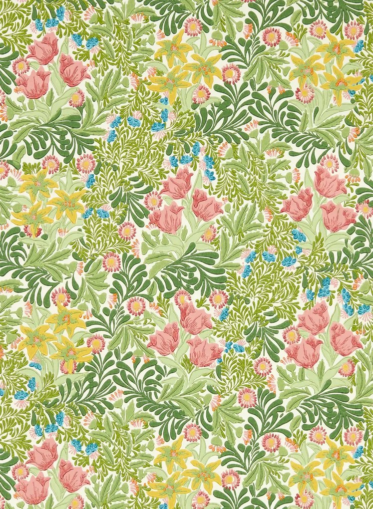 Morris & Co Carta da parati Bower - Boughs Green/ Rose