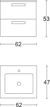 Mobile base 62 cm sospeso con 2 cassetti e lavabo ANGELA1 Quercia