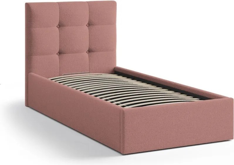 Letto singolo imbottito rosa con contenitore con rete inclusa 90x200 cm Phaedra – Micadoni