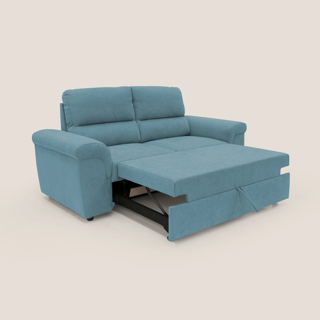 Minerva divano con pouf estraibile poggiapiedi in tessuto morbido impermeabile T02 azzurro