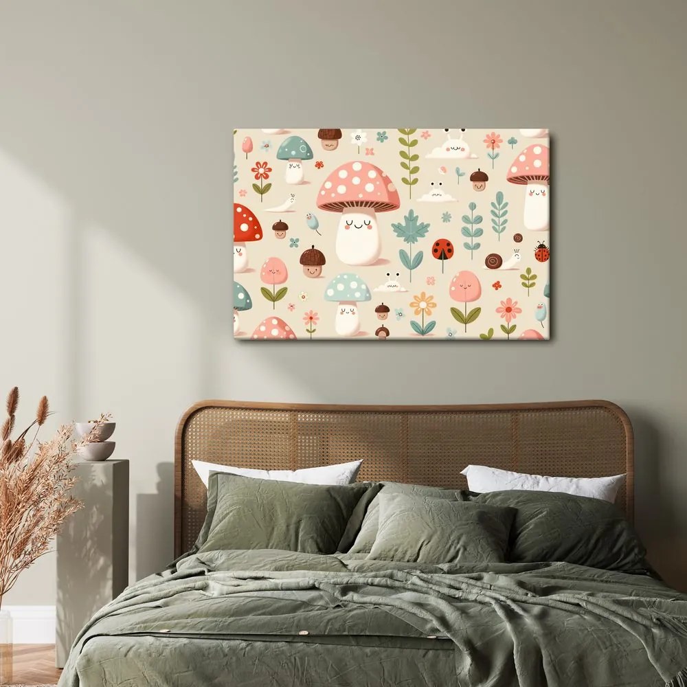 Quadro su tela – Foresta allegra con funghi e animali
