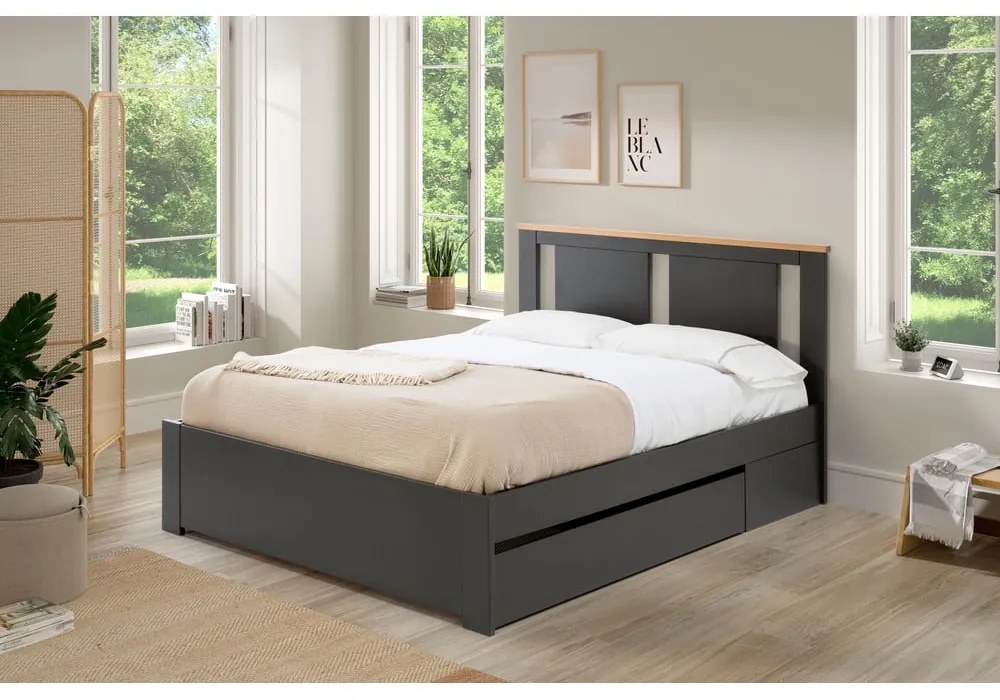 Letto matrimoniale grigio scuro con griglia 140x190 cm Enara - Marckeric