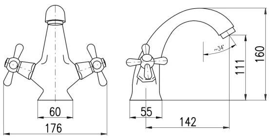 RAV Slezák MK128.0SM - Miscelatore per lavabo MORAVA RETRO 16 cm in ottone antico