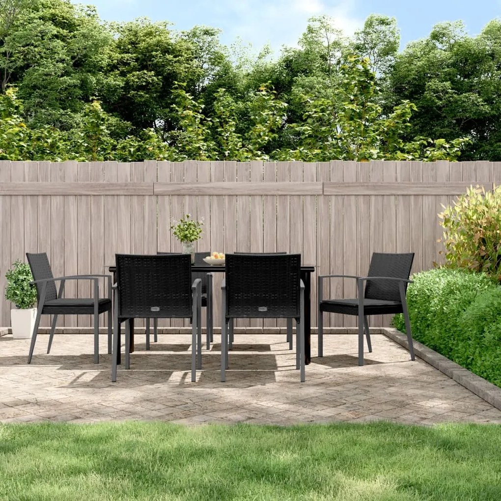Set pranzo da giardino 7 pz con cuscini in polyrattan e acciaio